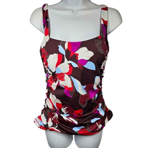 Athleta Square Neck Bra Cup Hero Bloom Floral Tankini Swim Top 36B/C NWOT - Picture 1 of 10